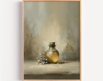 Anointed Oil – Sacred Still Life Art, Olive Oil Jar Painting, Christian Home Decor, Healing & Spirit Inspired Wall Art, Digital Download