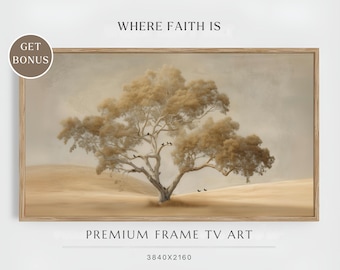 Frame TV Art - The Mustard Tree of Faith – Birds Find Rest | Christian Wall Art, Modern Faith Decor, Faith Like a Mustard Seed, TV Art Decor