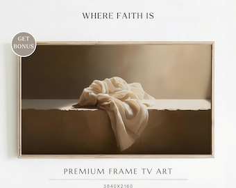 Frame TV Art - He Is Risen - Minimal Christian TV Art, The Folded Linen, Empty Tomb Christian Wall Art, Easter Resurrection of Jesus,