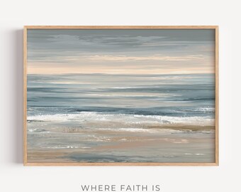 Peace Be Still - Christian Symbolic Modern Wall Art, Serene Ocean Waves, Jesus Art Screensaver, Minimal Faith Art, Digital Download,
