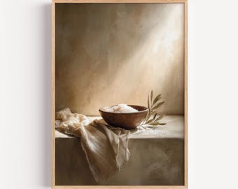 Salt of the Earth — Modern Sacred Still Life Print, Christian Wall Art, Digital Download, Jesus Oil Painting, Peaceful Faith Home Decor