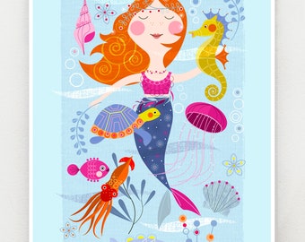 Mermaid and friends, print, DES80