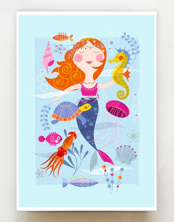 Mermaid and friends, print, DES80