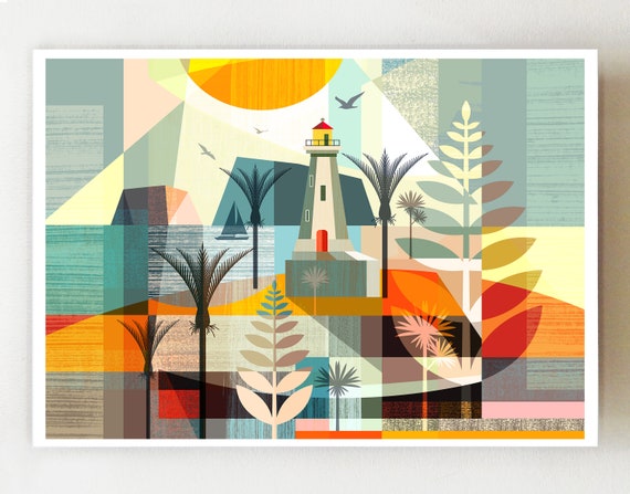 Horizontal, Pencarrow lighthouse, print, NZA148