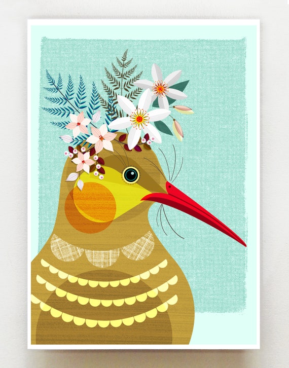 New Zealand Kiwi with flower crown print, NZA100