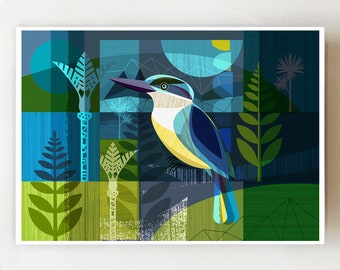New Zealand Kingfisher, horizontal print, NZA70