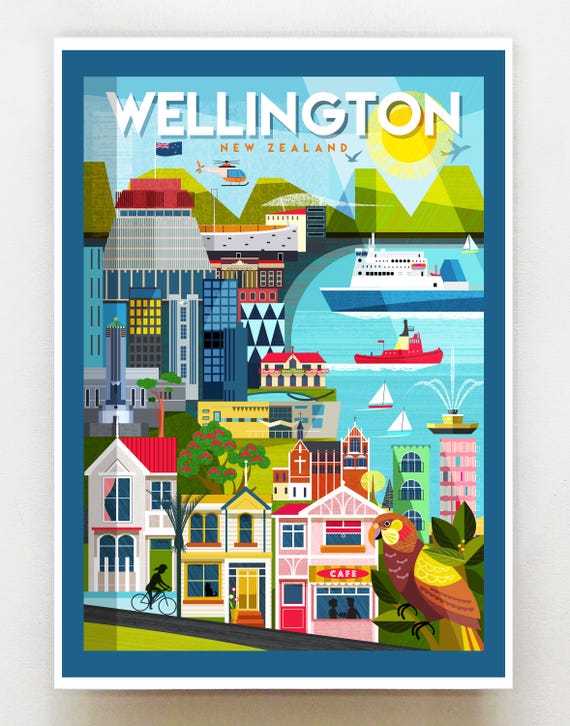 Wellington Travel Poster, New Zealand, print, NZA213