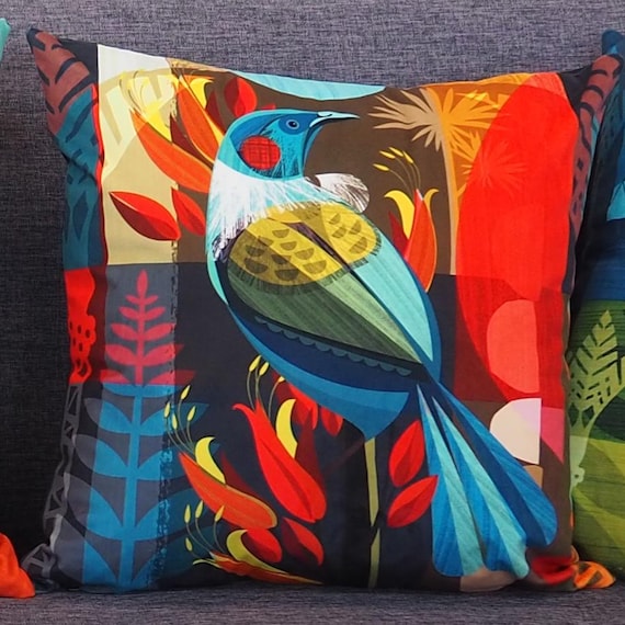 New Zealand, Tui in flax, cushion cover, C28
