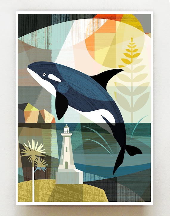 Leaping Orca, in the Wellington harbour print, NZA110