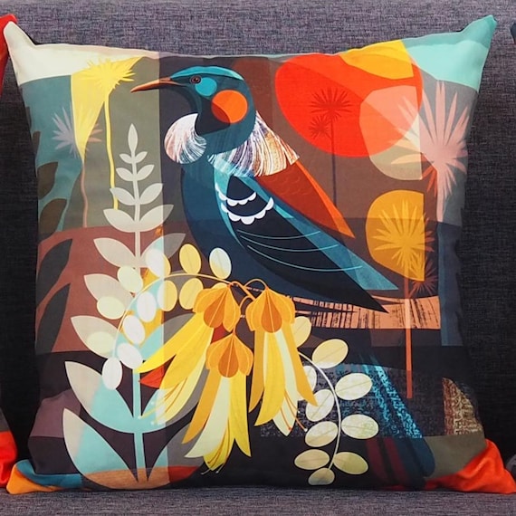 New Zealand, Tui in Kowhai, cushion cover, C27