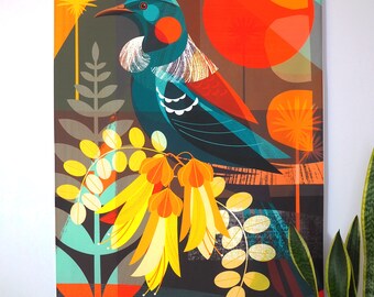 Fabric wall hanging, Tui in Kowhai, W16