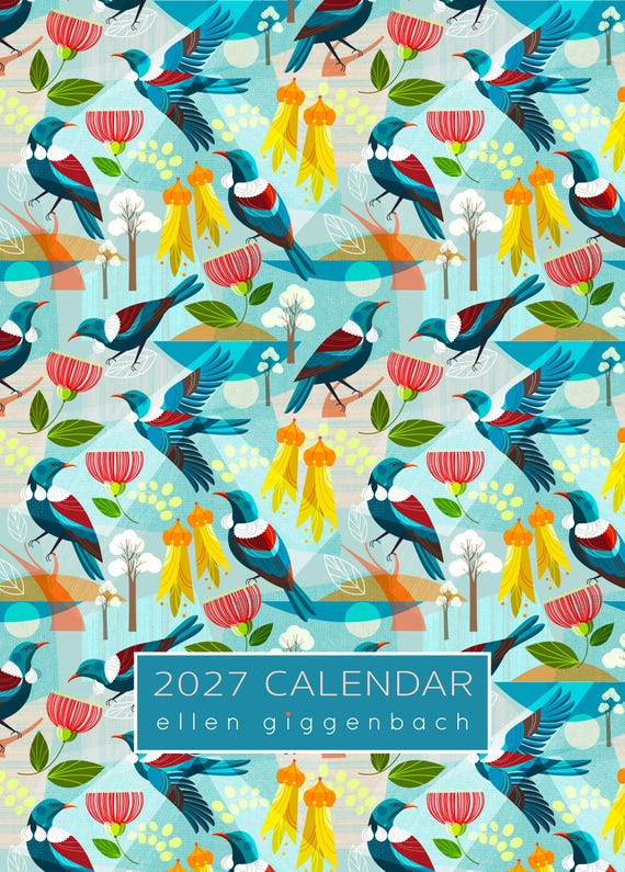 2027 Art Calendar, Ellen Giggenbach Calendar, Colourful Wall Calendar, New Zealand Art, Artist Gift,