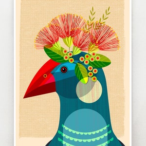 New Zealand Pukeko with flower crown print, NZA99