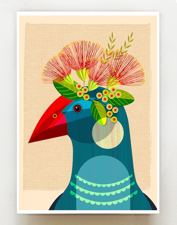 New Zealand Pukeko with flower crown print, NZA99