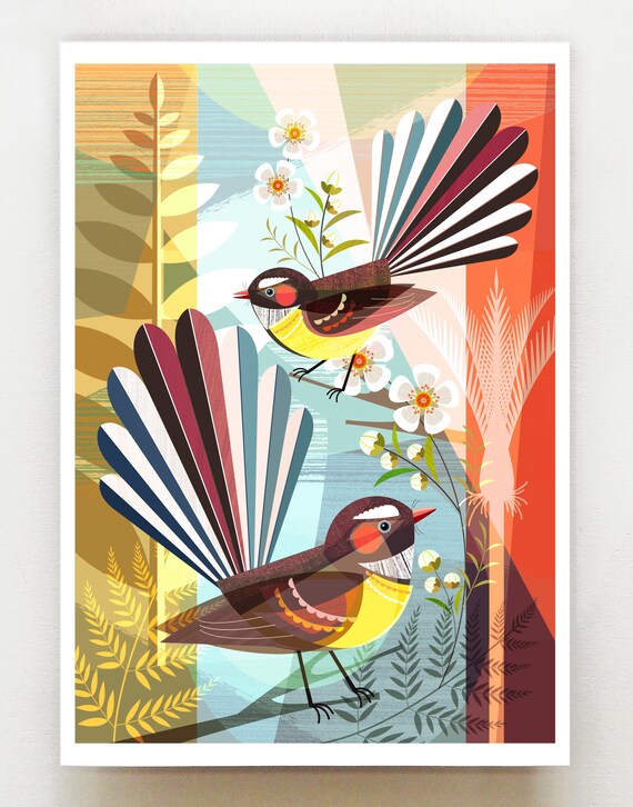 Fantail friends, print, NZA175