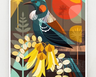 New Zealand, Tui and Kowhai flowers, NZA116