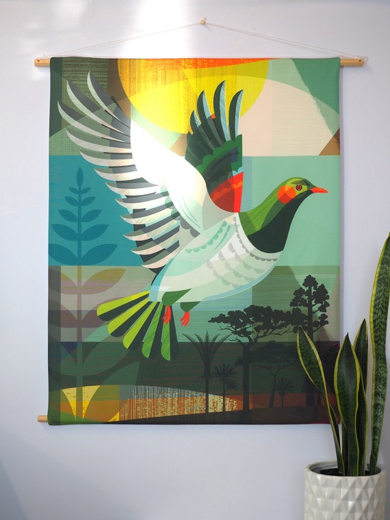 Fabric wall hanging, flight of the Kereru, W15