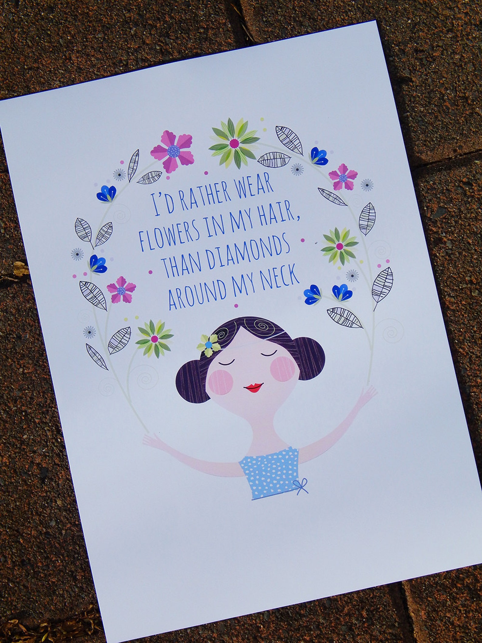 I'd Rather Wear Flowers in My Hair Pretty Blue Girl Etsy