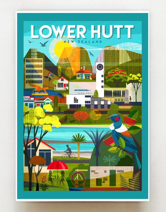 Lower Hutt, New Zealand, travel poster print, NZA199