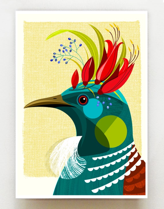 New Zealand Tui with flower crown print, NZA98