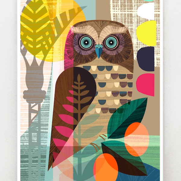Ruru, Nieuw-Zeeland, Morepork, print, NZA17