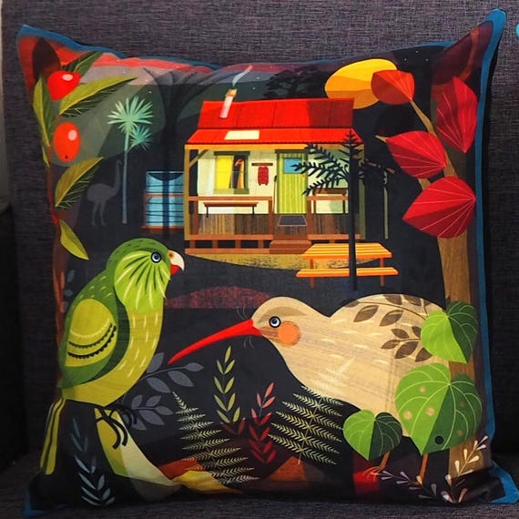 New Zealand, night time in the bush, Moa, Kiwi, Kakapo, cushion cover, C5