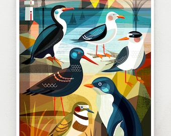 Beach birds of New Zealand, print, NZA143