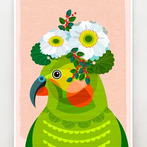 New Zealand Kea with flower crown print, NZA163