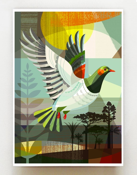 The flight of the Kereru, New Zealand native bird print, NZA109