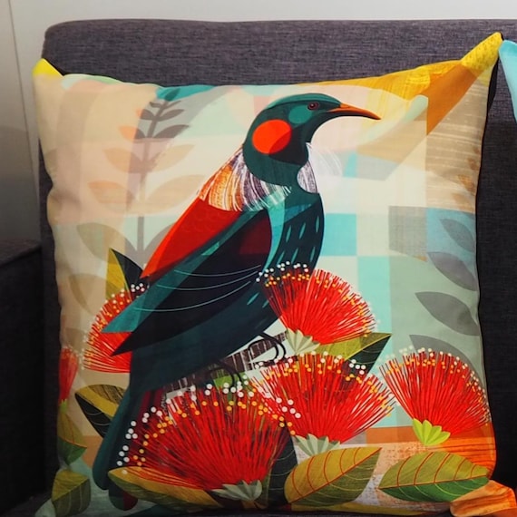 New Zealand Tui in Pohutukawa, cushio cover, C21
