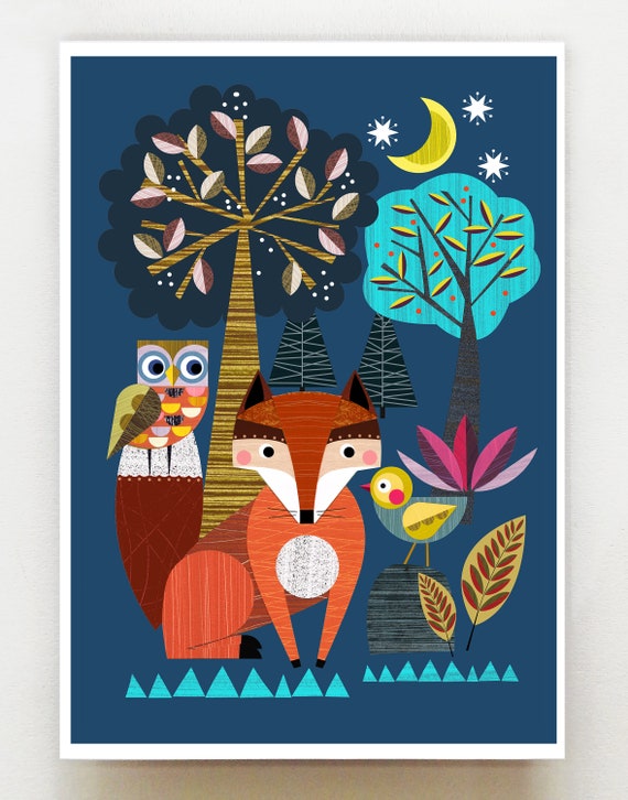 Night time in the forest, print, DES44