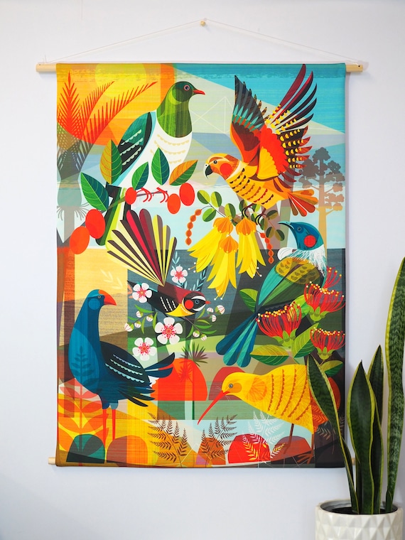 Fabric wall hanging, New Zealand flora & fauna, W14
