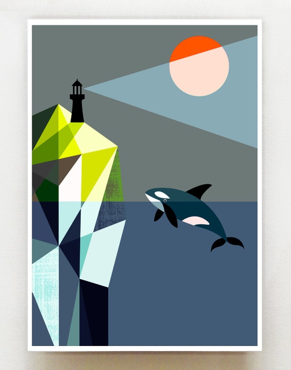 Orca and the lighthouse print, GEO1