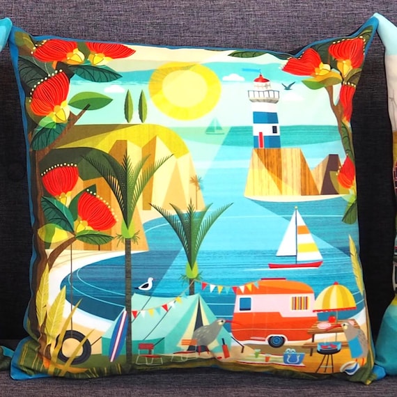 New Zealand, Kiwiana, Kiwi at the beach, cushion cover, C7
