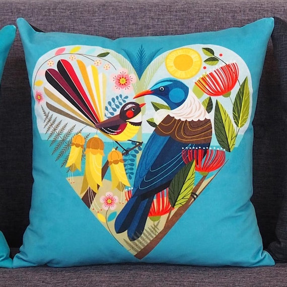 New Zealand, best buddies, Tui and Piwakawaka, cushion cover, C15