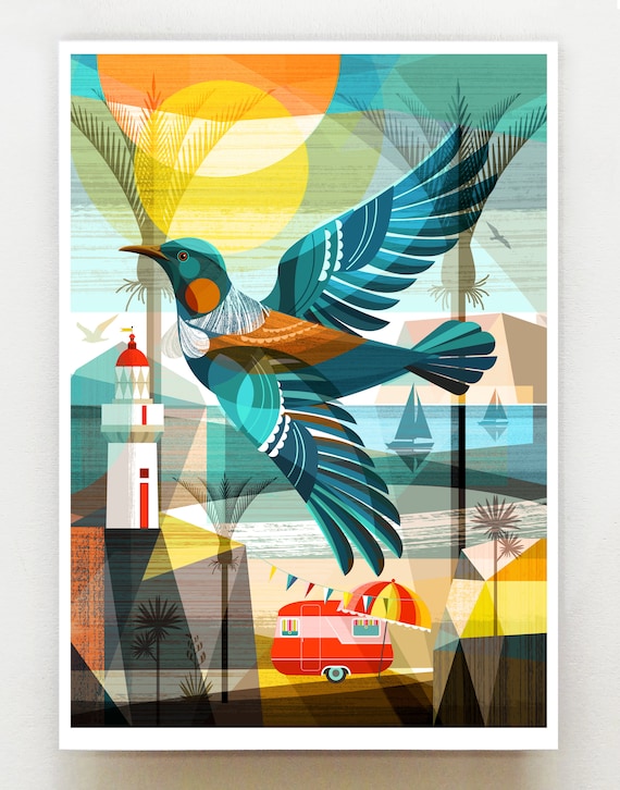 New Zealand, Tui in Flight, print, NZA136