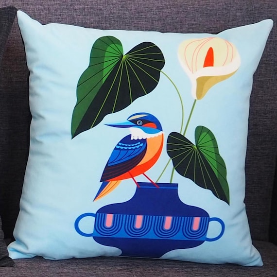 New Zealand, Kotare and Arum Lily, cushion cover, C17