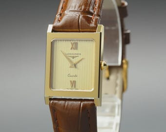 [Quase Impecável] Relógio feminino Longines Cal.L960.2 960 6340 com mostrador dourado de 20 mm e movimento de quartzo.