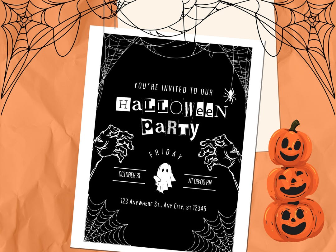 Editable Spooky Halloween Party Invitation Template (5x7, 9x16 Digital ...