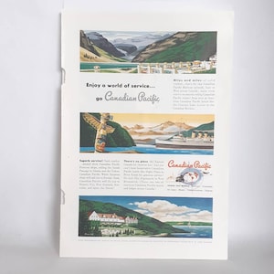Pubblicità stampata della rivista d'epoca Canadian Pacific Railway del 1949 - effimera di carta - scrapbooking - collezionabile sui treni - Canadiana