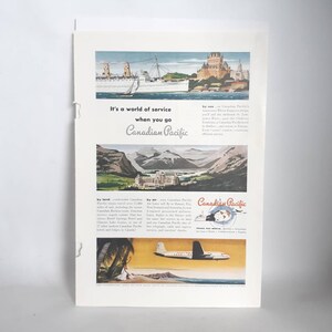 Pubblicità stampata della rivista d'epoca Canadian Pacific del 1949 - viaggio in treno - effimeri di carta - scrapbooking - Canadiana
