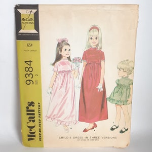 1960s McCall's Sewing Pattern 9384: Child's High-Waisted Dress, Size 2