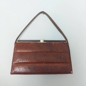 1940s/50s Schlangenleder Handtasche Handtasche - braunes Leder und Gold