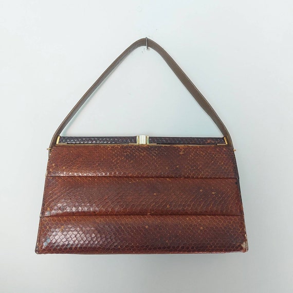 1940s/50s snakeskin top handle handbag purse - br… - image 1