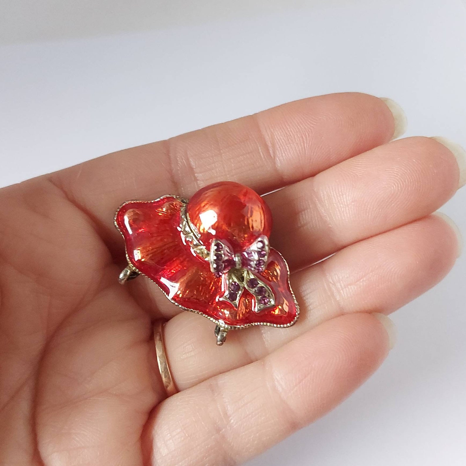 Red Hat Society Glasses Holder Brooch With Purple Bow Enamel Etsy