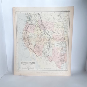 1892 antique map of the Western United States from atlas  - paper ephemera - scrapbooking - collectible cartography