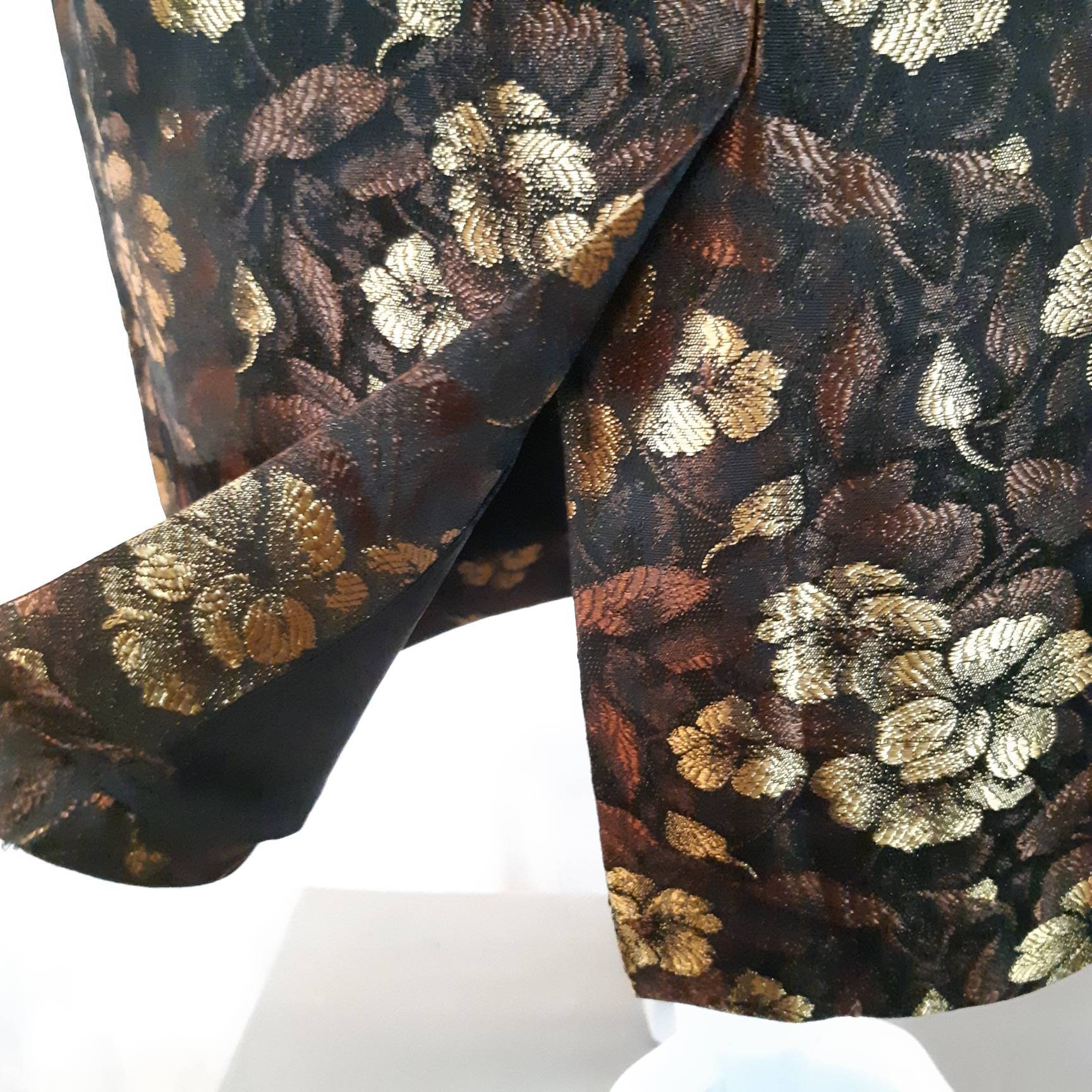 Black gold and brown floral brocade pencil skirt vintage | Etsy