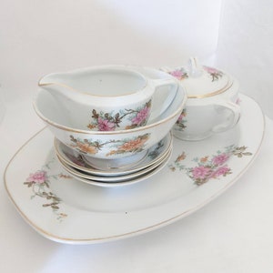 Juego de vajilla de 7 piezas Thun Checoslovaquia - Floral y dorado sobre blanco - Bohemia República Checa - Decoración vintage para el hogar