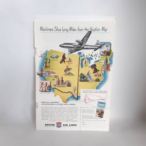 1949 United Airlines vacation vintage magazine print ad - paper ephemera - scrapbooking - plane collectible - Americana
