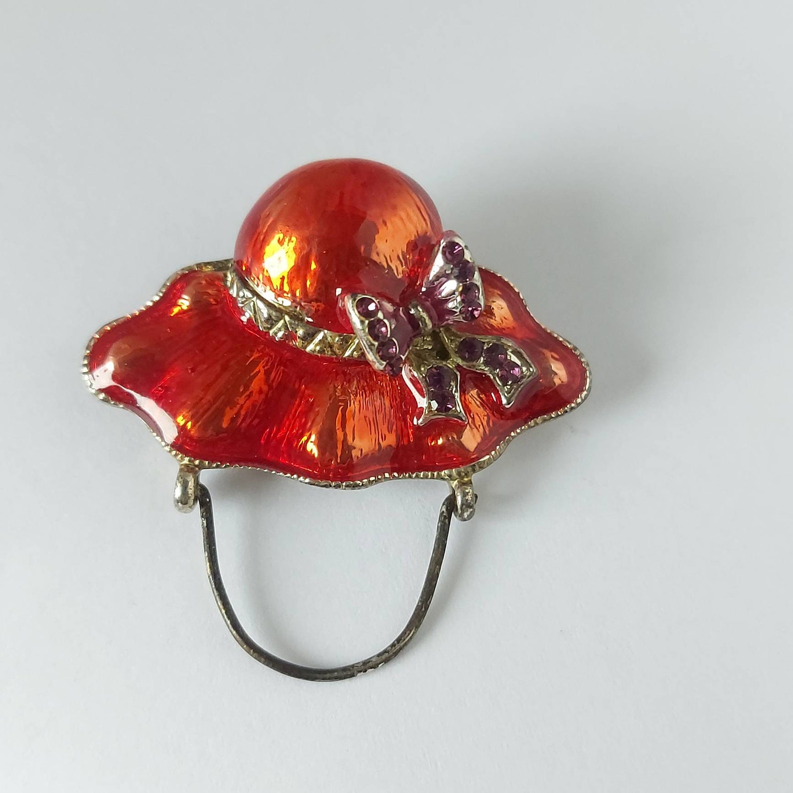 Red Hat Society Glasses Holder Brooch With Purple Bow Enamel Etsy